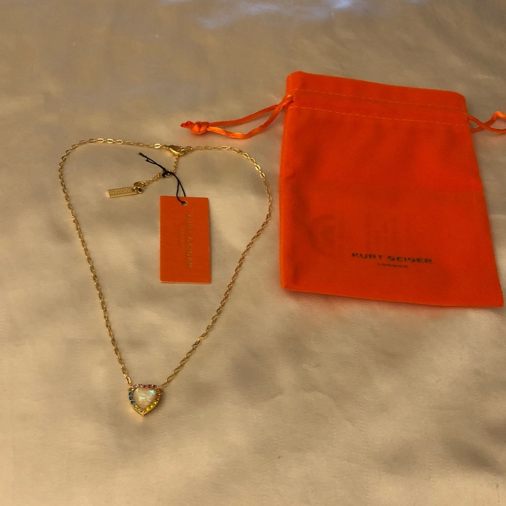 Kurt Geiger London Gold Tone Opal Heart Rainbow Crystal Pendant Necklace NWT - Picture 12 of 14